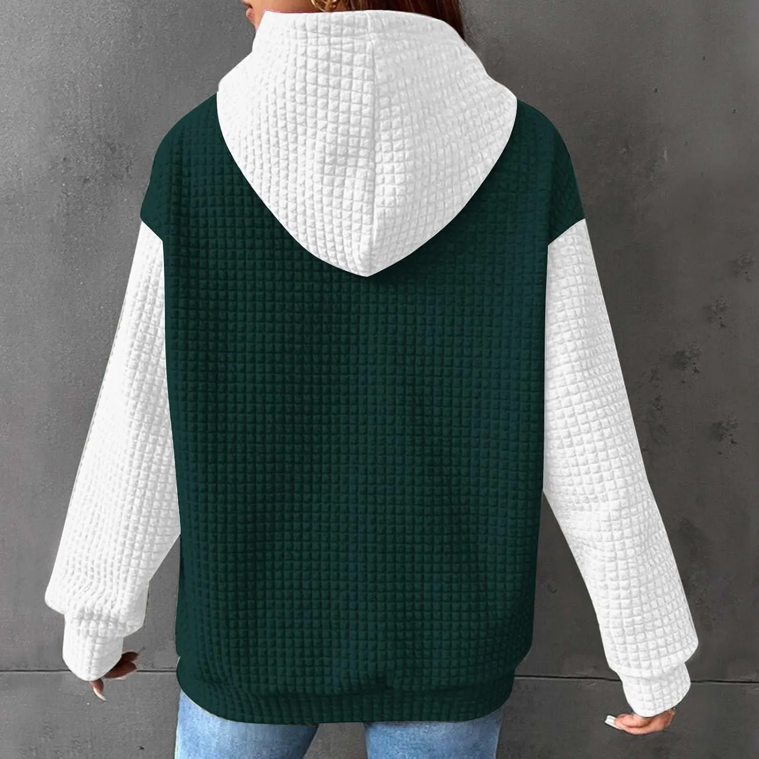 Womens Hoodies Oversized Sweatshirts 2024 Fashion Block Color Casual Crewneck Long Sleeve Loose Fit Winter Clothes