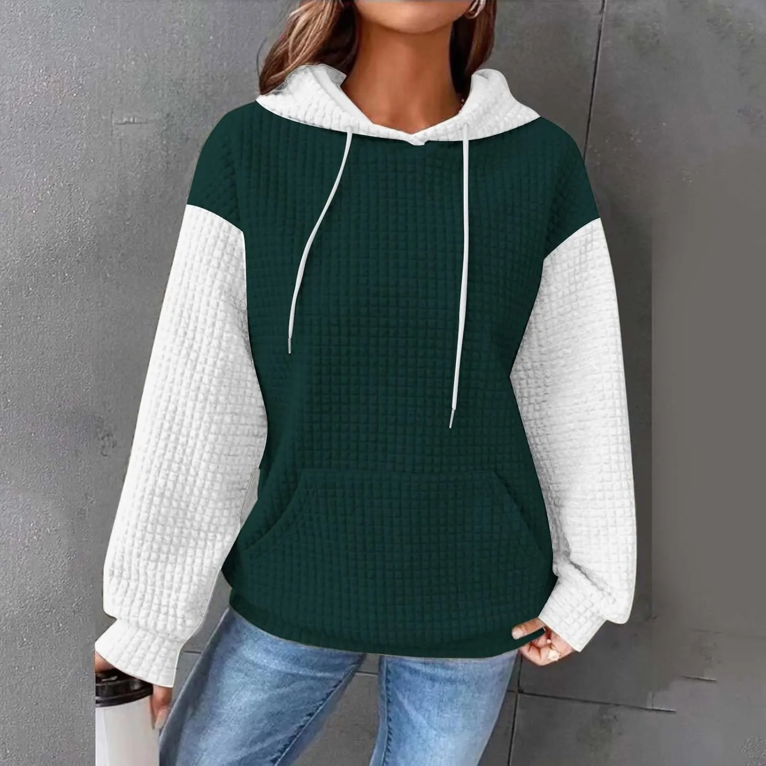 Womens Hoodies Oversized Sweatshirts 2024 Fashion Block Color Casual Crewneck Long Sleeve Loose Fit Winter Clothes