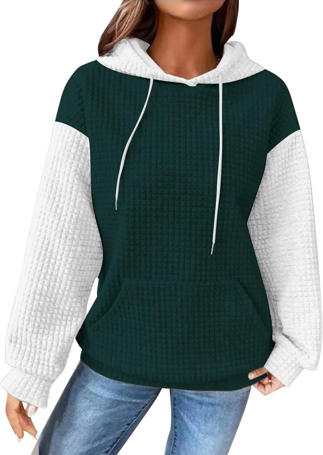 Womens Hoodies Oversized Sweatshirts 2024 Fashion Block Color Casual Crewneck Long Sleeve Loose Fit Winter Clothes