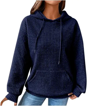 Womens Hoodies Waffle Hooded Sweatshirt Long Sleeve Casual Loose Fit Pullover Tops 2024 Fall Fashion with Pocket