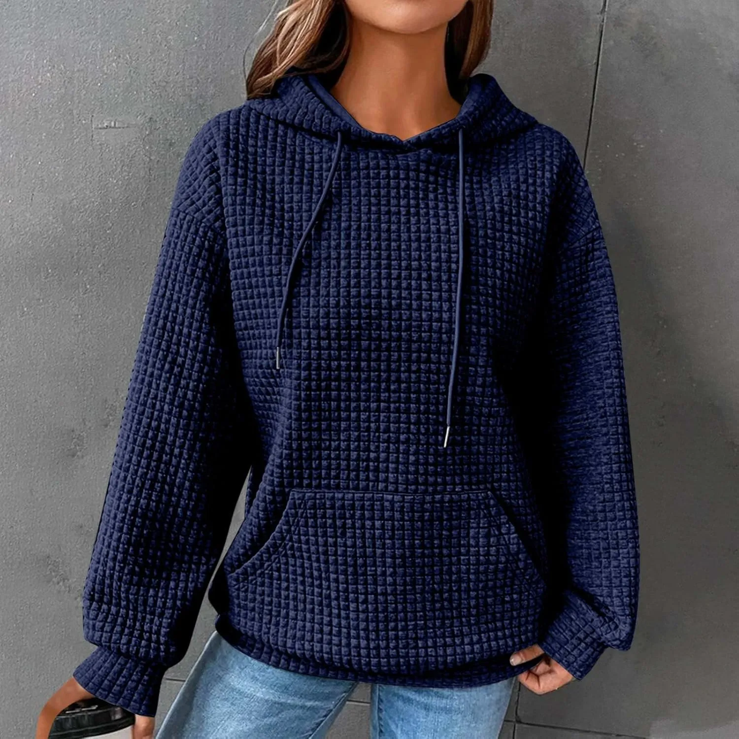 Womens Hoodies Waffle Hooded Sweatshirt Long Sleeve Casual Loose Fit Pullover Tops 2024 Fall Fashion with Pocket