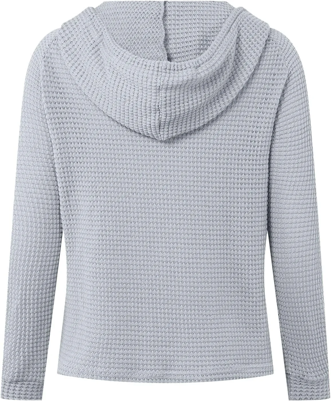 Women's Hoodies Waffle Knit Tops Drawstring Hoodie Casual Button V Neck Long Sleeve Hooded Sweatshirt Pullover