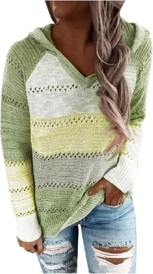 Womens Lightweight Color Block Hooded Sweaters Drawstring Hoodies Pullover Sweatshirts Long Sleeve Zip Up Hoodies