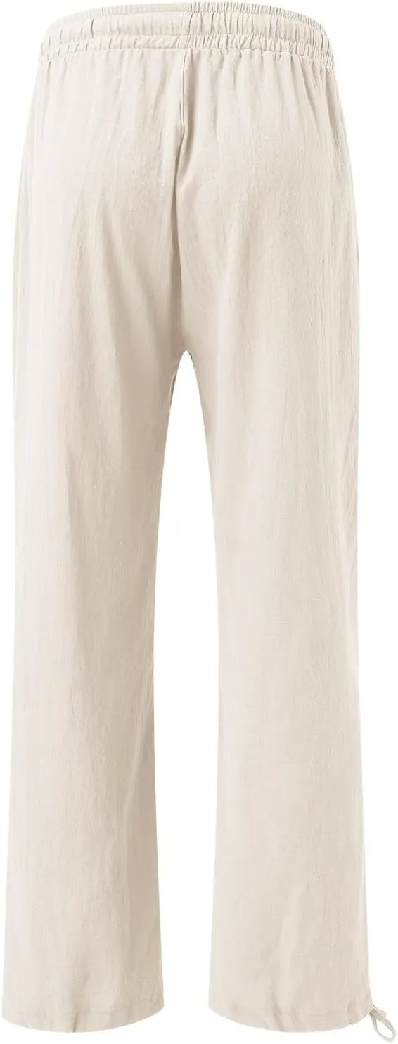 Women's Linen Blend Summer Boho Palazzo Pants Low Waist Lounge Pants Slim Fit Palazzo Lounge Pants Vacation