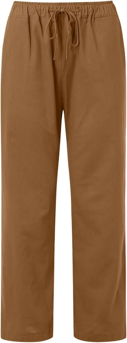 Women's Linen Blend Summer Cropped Palazzo Pants High Waist Lounge Pants Loose Fit Palazzo Lounge Pants Beach