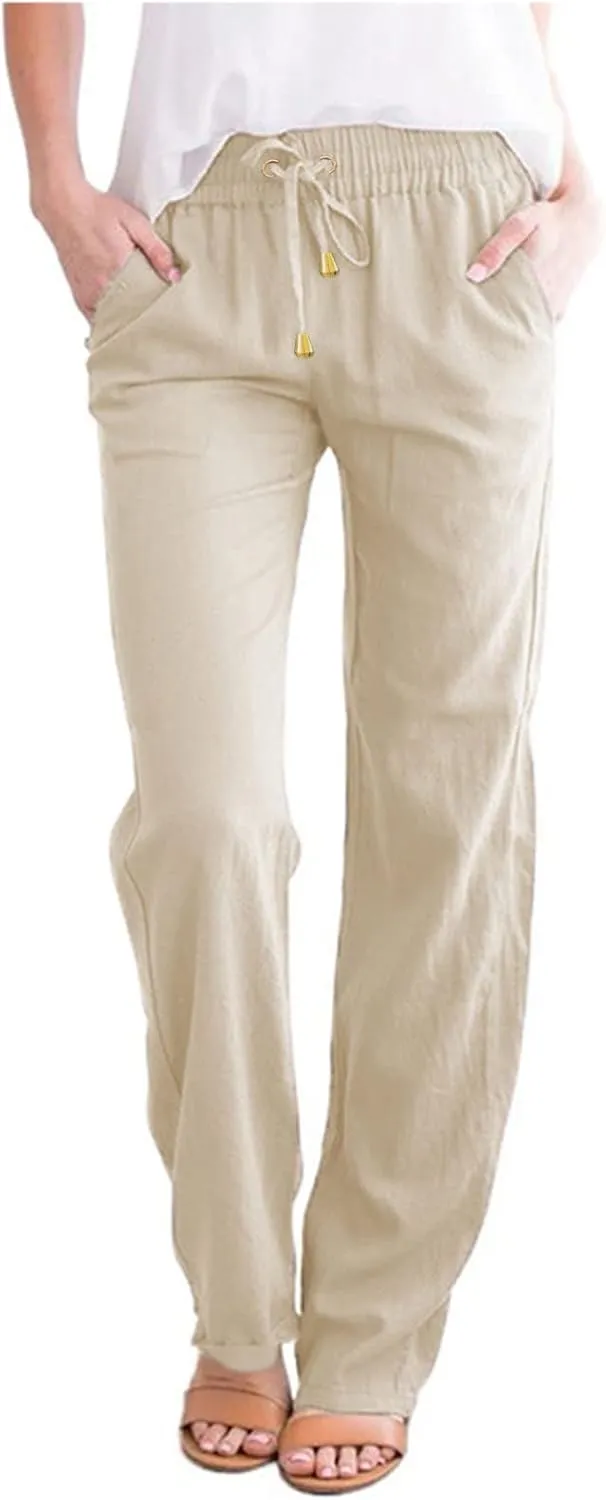 Womens Linen Blend Summer Palazzo Palazzo Pants Elastic Waisted Bootcut Slim-Fit Pants Trendy