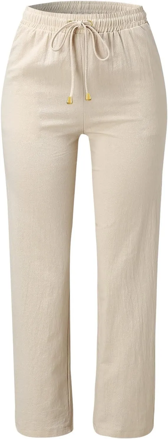 Womens Linen Blend Summer Palazzo Palazzo Pants Elastic Waisted Bootcut Slim-Fit Pants Trendy