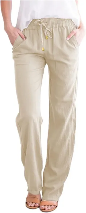 Womens Linen Blend Summer Palazzo Palazzo Pants Elastic Waisted Bootcut Slim-Fit Pants Trendy