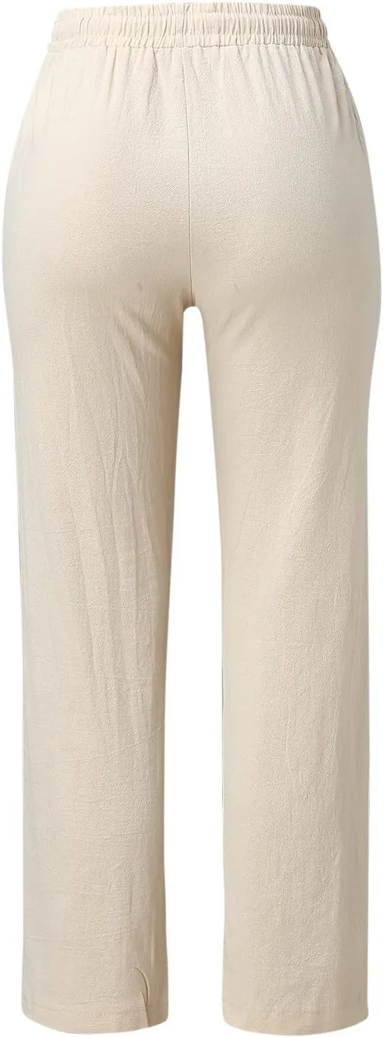 Womens Linen Blend Summer Palazzo Palazzo Pants Elastic Waisted Bootcut Slim-Fit Pants Trendy