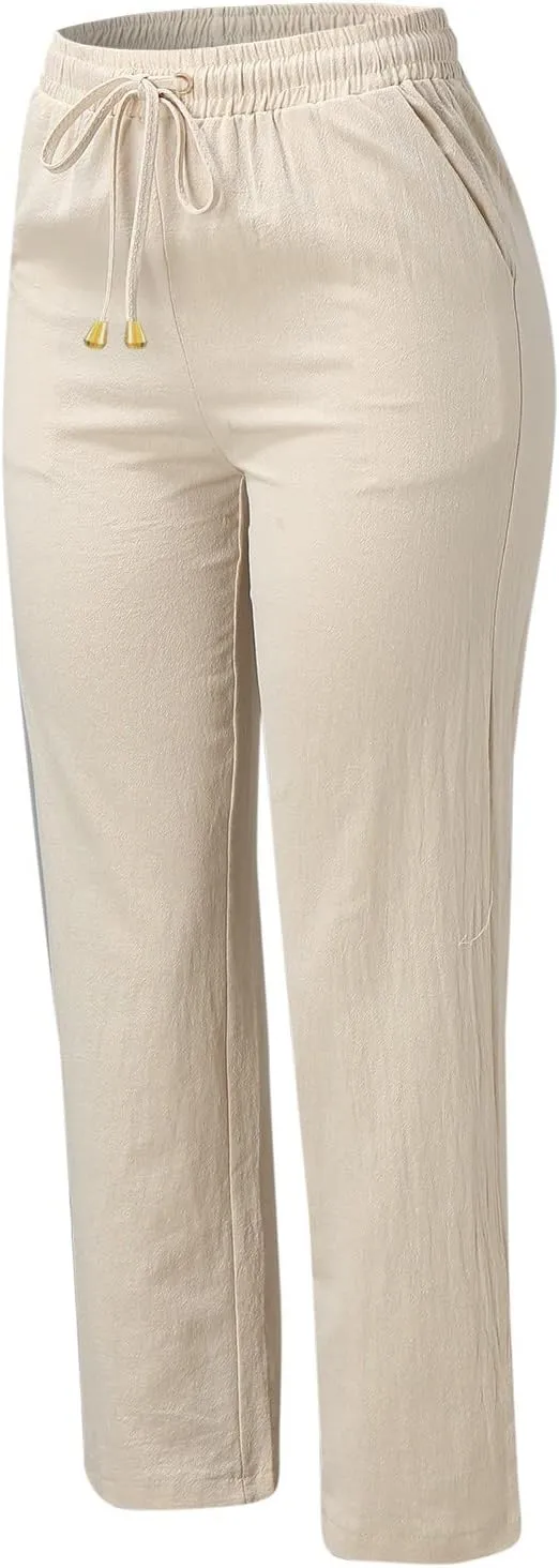 Womens Linen Blend Summer Palazzo Palazzo Pants Elastic Waisted Bootcut Slim-Fit Pants Trendy