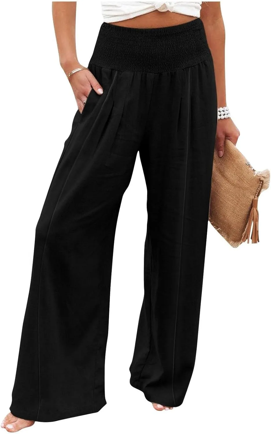 Women's Linen Blend Summer Palazzo Palazzo Pants High Waist Straight Slim Fit Pants Business Work