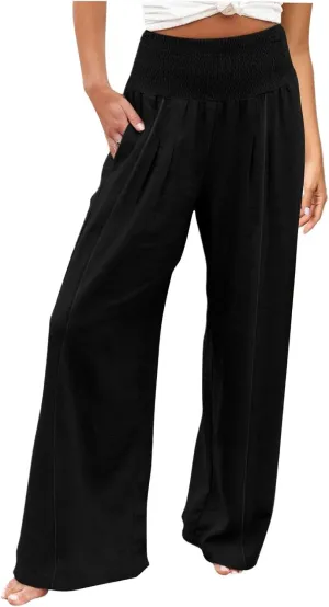 Women's Linen Blend Summer Palazzo Palazzo Pants High Waist Straight Slim Fit Pants Business Work