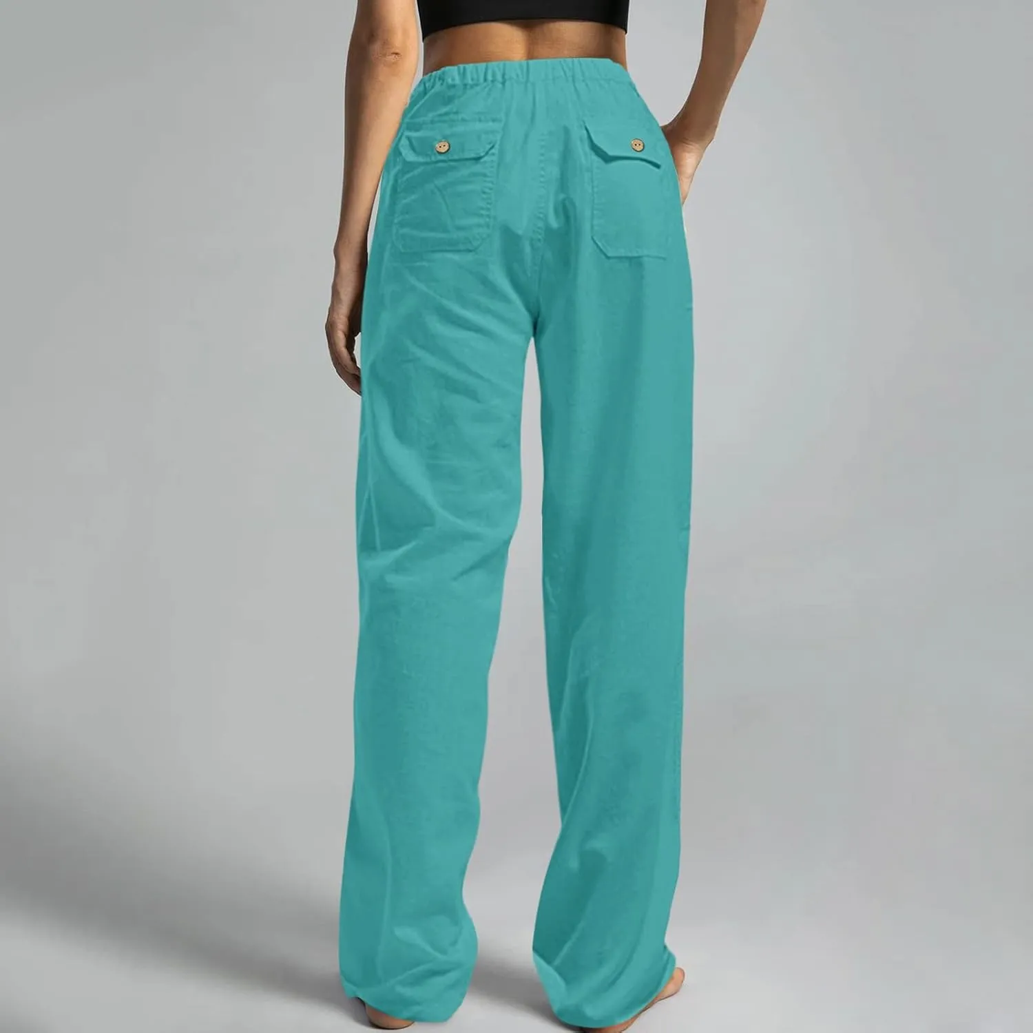 Womens Linen Blend Summer Printed Palazzo Pants High Waist Wide Leg Slim Fit Palazzo Lounge Pants Business Work