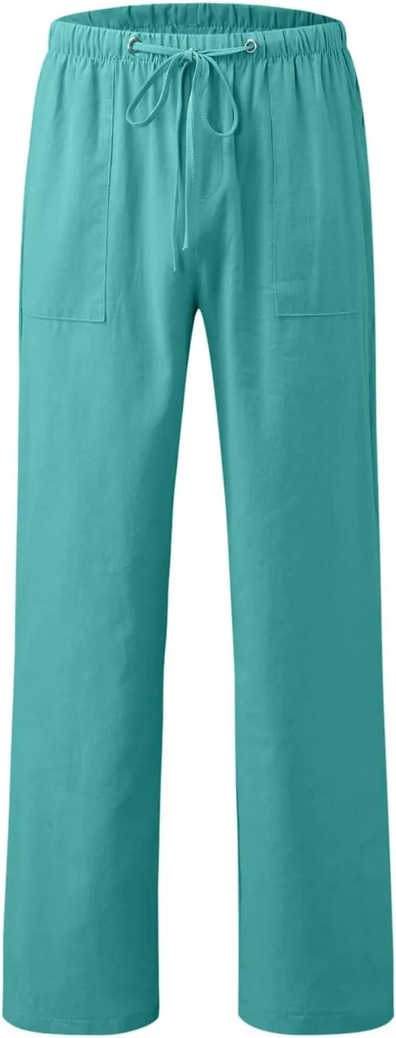 Womens Linen Blend Summer Printed Palazzo Pants High Waist Wide Leg Slim Fit Palazzo Lounge Pants Business Work