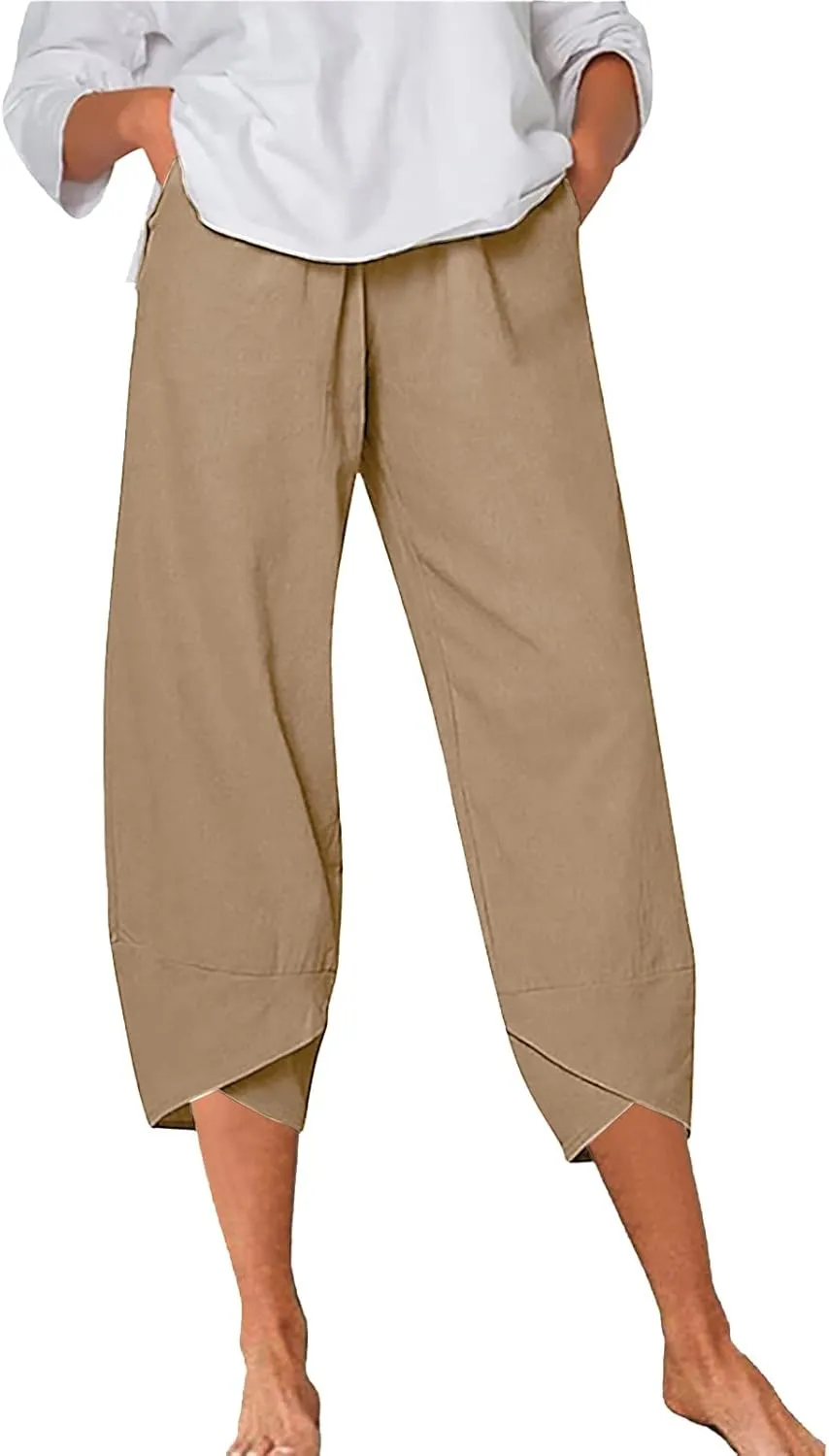 Women's Linen Blend Summer Split Flowy Pant Trousers High Waist Lounge Pants Slim-Fit Pant Trousers Vacation