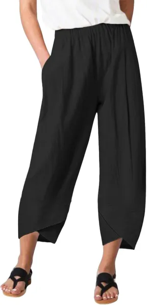 Women's Linen Summer Flowy Palazzo Pants Low Waist Bootcut Slim-Fit Palazzo Pants Work Business