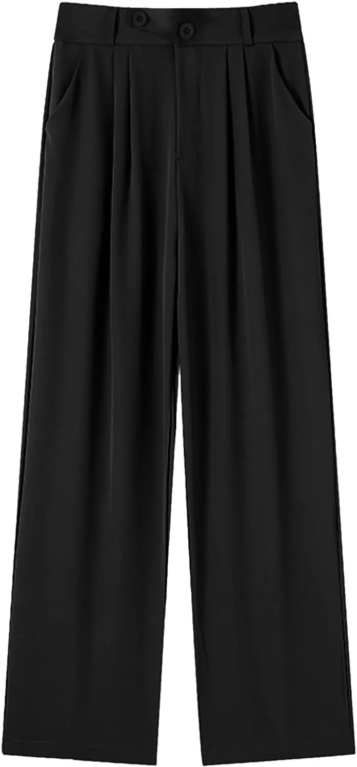 Womens Linen Summer Palazzo Palazzo Pants Elastic Waisted Lounge Pants Plus Size Pant Trousers Office