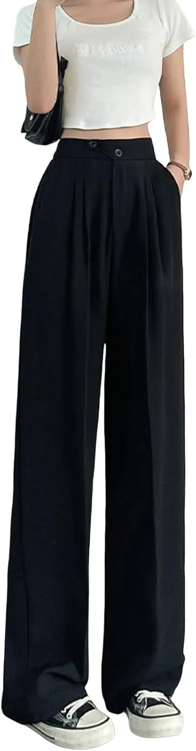 Womens Linen Summer Palazzo Palazzo Pants Elastic Waisted Lounge Pants Plus Size Pant Trousers Office