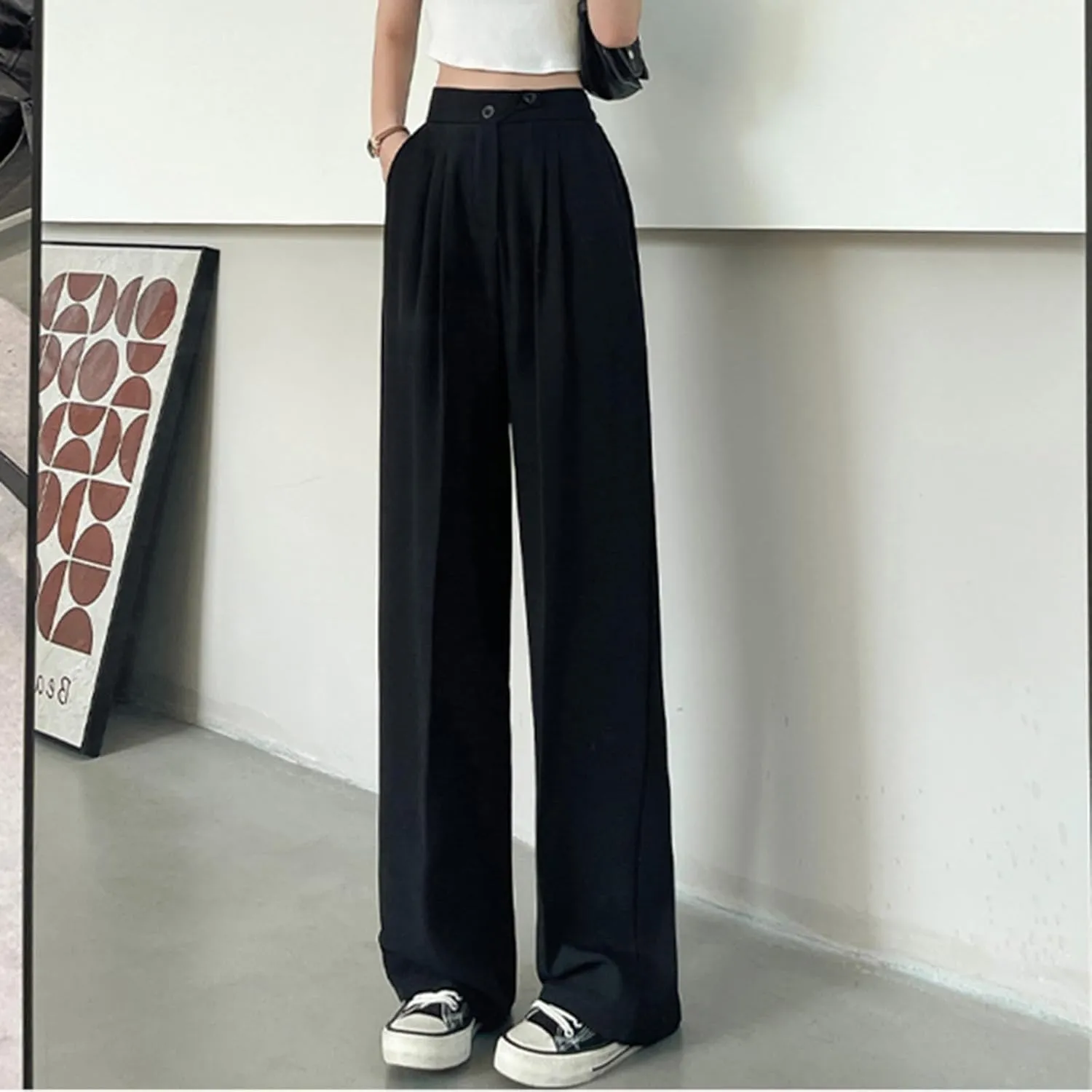 Womens Linen Summer Palazzo Palazzo Pants Elastic Waisted Lounge Pants Plus Size Pant Trousers Office