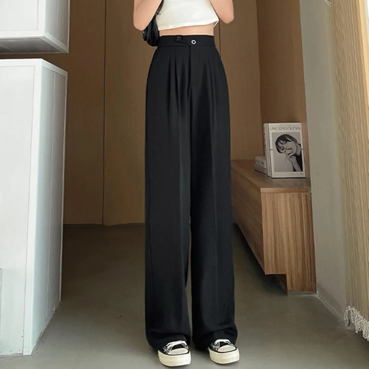 Womens Linen Summer Palazzo Palazzo Pants Elastic Waisted Lounge Pants Plus Size Pant Trousers Office