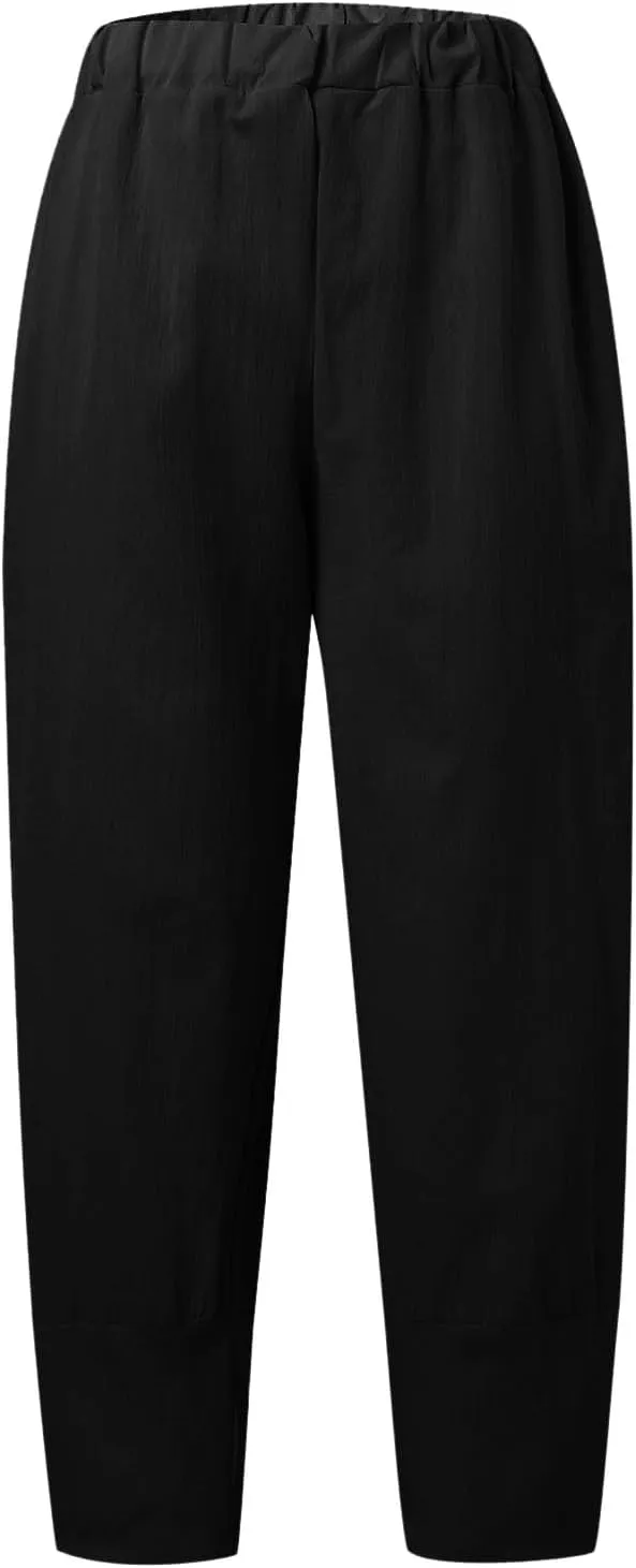 Women's Linen Summer Solid Palazzo Lounge Pants Low Waist Wide Leg Plus Size Trousers Travel