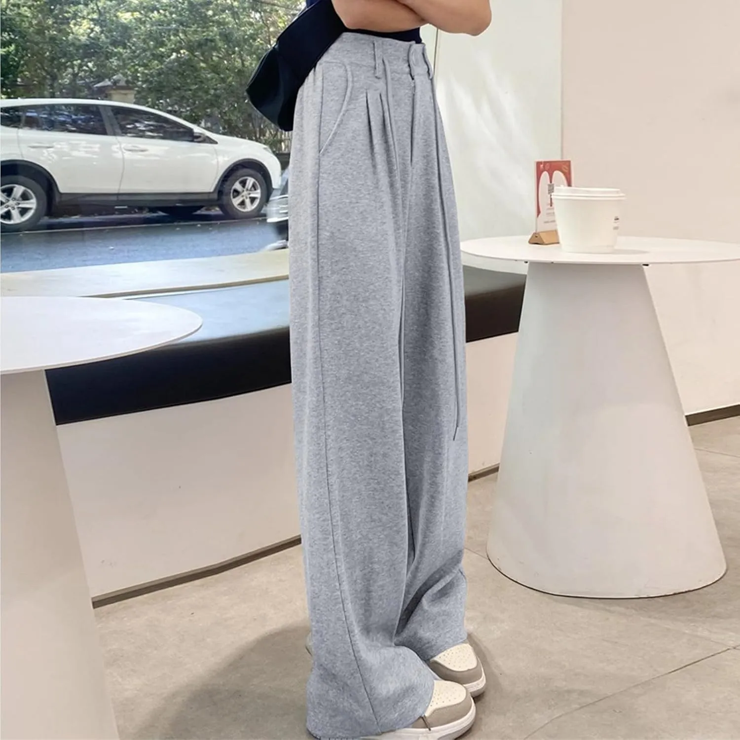 Women's Linen Summer Solid Pants Low Waist Straight Loose Fit Trousers Trendy