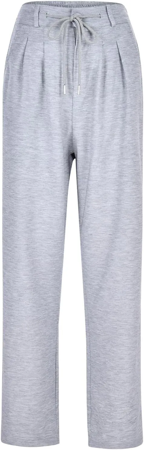 Women's Linen Summer Solid Pants Low Waist Straight Loose Fit Trousers Trendy