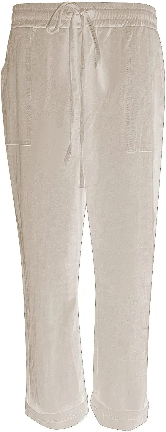 Women's Linen Summer Trendy Palazzo Pants Elastic Waisted Stretchy Loose Fit Palazzo Pants Business Work