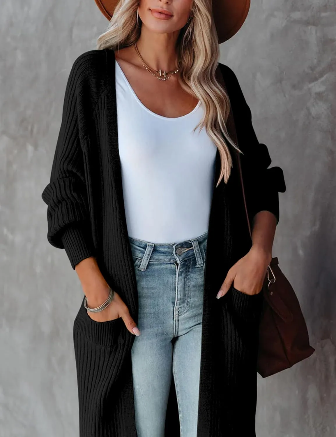 Womens Long Cardigan Sweaters 2025 Open Front Ribbed Knit Maxi Coat Fall Outwear with Pockets
