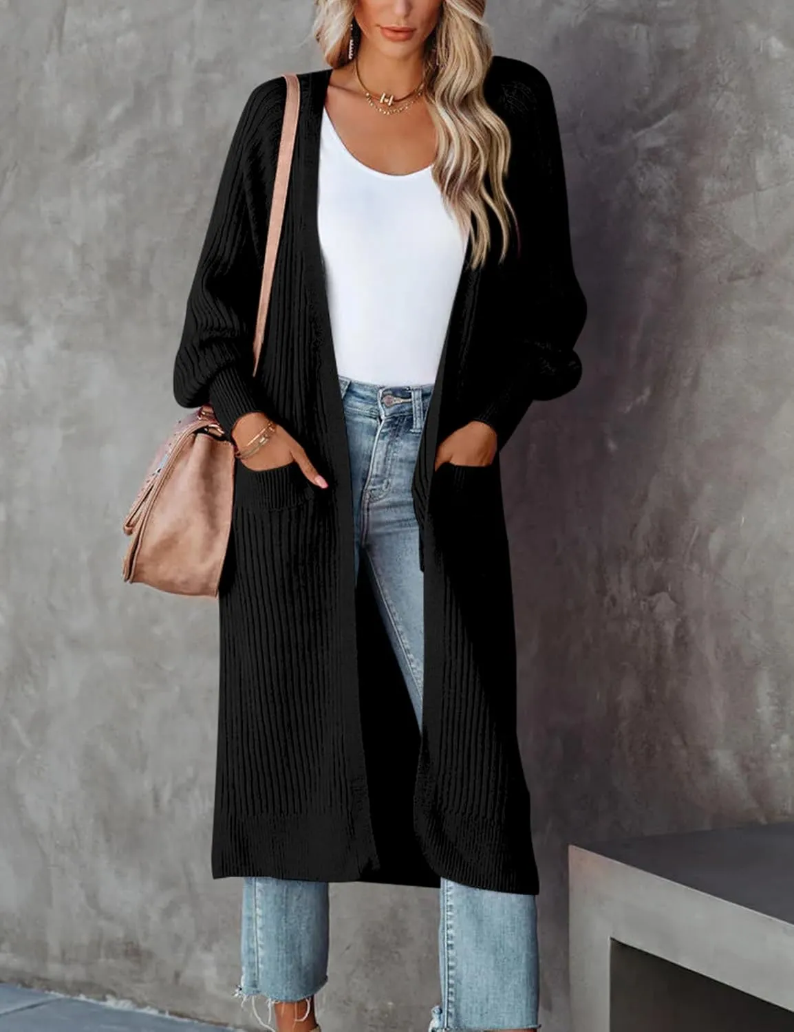 Womens Long Cardigan Sweaters 2025 Open Front Ribbed Knit Maxi Coat Fall Outwear with Pockets