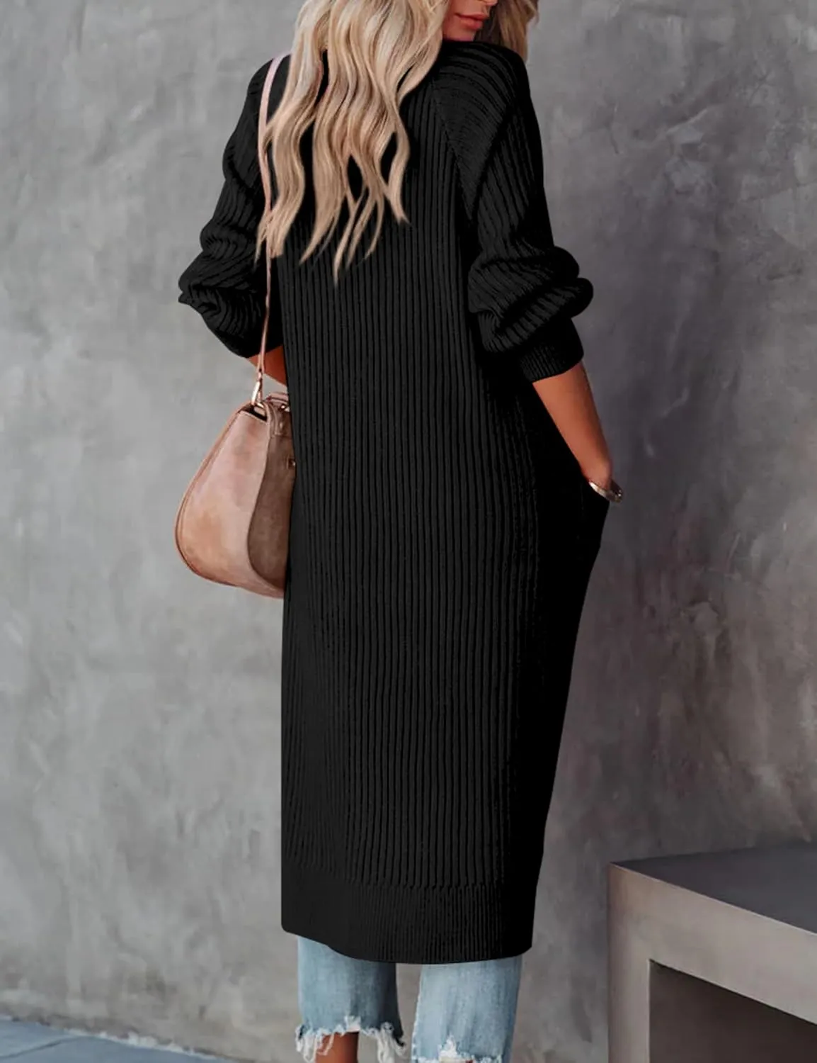 Womens Long Cardigan Sweaters 2025 Open Front Ribbed Knit Maxi Coat Fall Outwear with Pockets