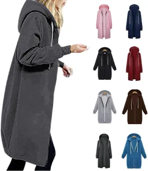 Women's Long Full Zip Hoodies Oversized Y2K Warm Sweatshirts Fleece Jacket Fashion Long Sleeve Clothes Pockets