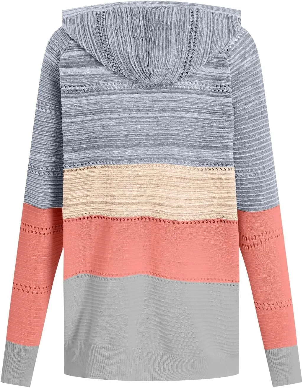 Women's Long Sleeve Knit Sweater Color Block Zip Up Hoodie Drawstring Oversized Sweatshirt Y2k Jacket for Women