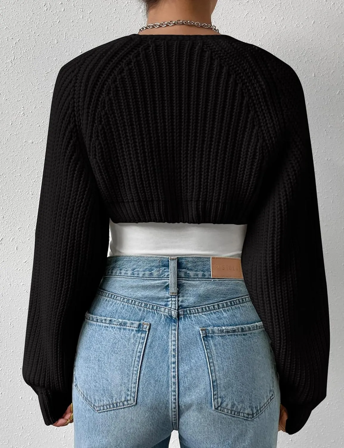 Women's Long Sleeve Open Front Knitted Crop Cardigan Drop Shoulder Knit Bolero Shrug Sweater