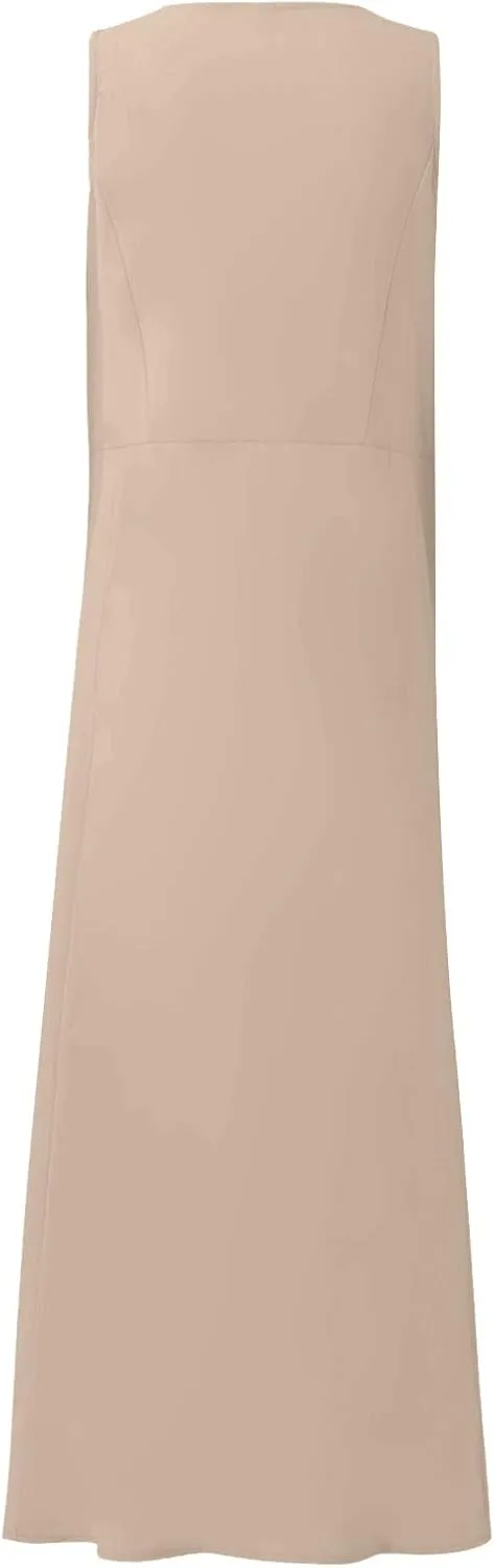 Womens Maxi Linen Dress Sleeveless Plus Size Summer Flowy Beach Dress Vacation Scoop Neck Boho Casual Sundresses