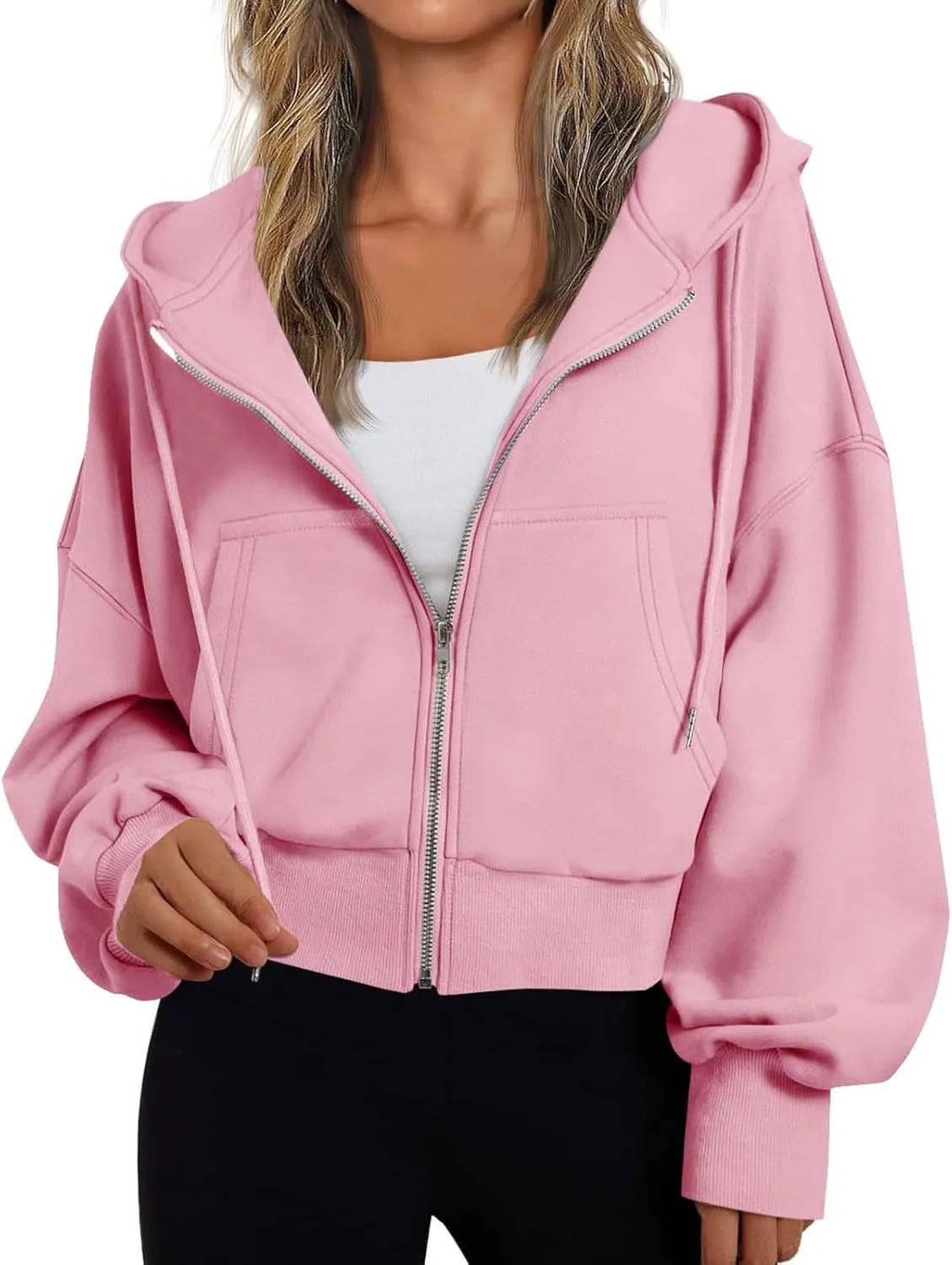 Womens Oversized Full Zip Up Hoodie with Pockets Petite Length Fleece Coats Y2K Casual Loose Fit Apparel Clothes