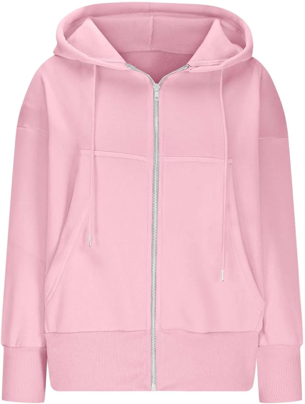 Womens Oversized Full Zip Up Hoodie with Pockets Petite Length Fleece Coats Y2K Casual Loose Fit Apparel Clothes