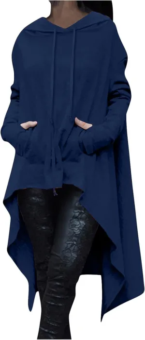 Womens Oversized Hoodies Cloak 2024 Gothic Vintage Asymmetrical Long Pullover Fall Loose Thin Long Sleeve Plain Top
