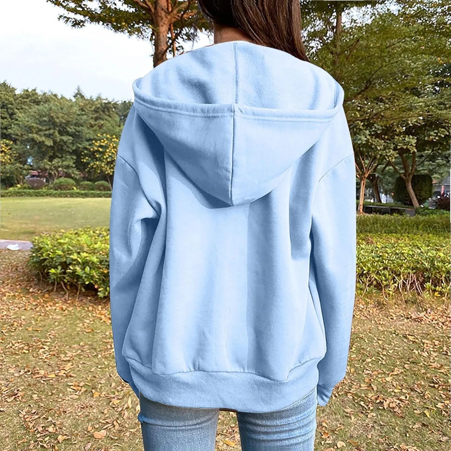 Womens Oversized Zip Up Hoodie Trendy Drawstring Long Sleeve Fall Jackets Casual Teen Girls Y2k Hooded Sweatshirts