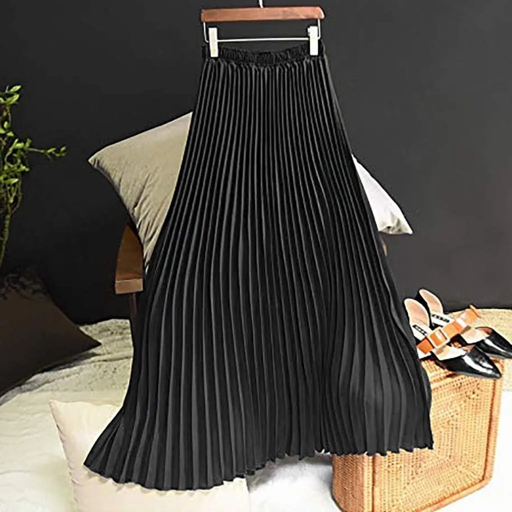 Women's Pleated Midi Skirt Womens Elastic Waist Solid Elegant Skirt Womens Plaid Skirts for Women Midi Skirts
