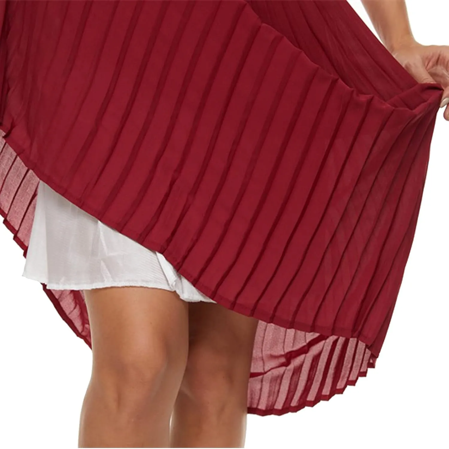 Womens Pleated Midi Skirt,High Waist Swing Boho Pleated Skirt Casual Chiffon Elastic A-line Long Skirts