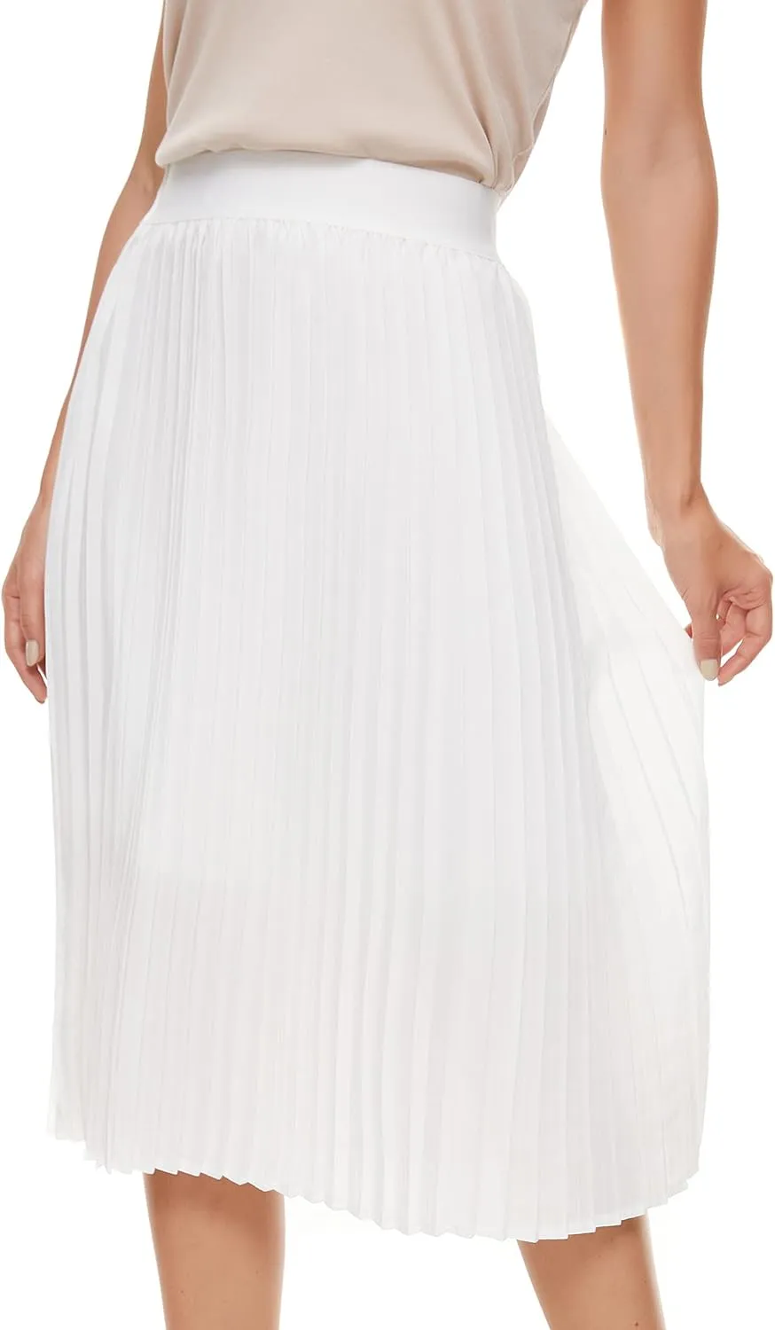 Womens Pleated Midi Skirt,High Waist Swing Boho Pleated Skirt Casual Chiffon Elastic A-line Long Skirts