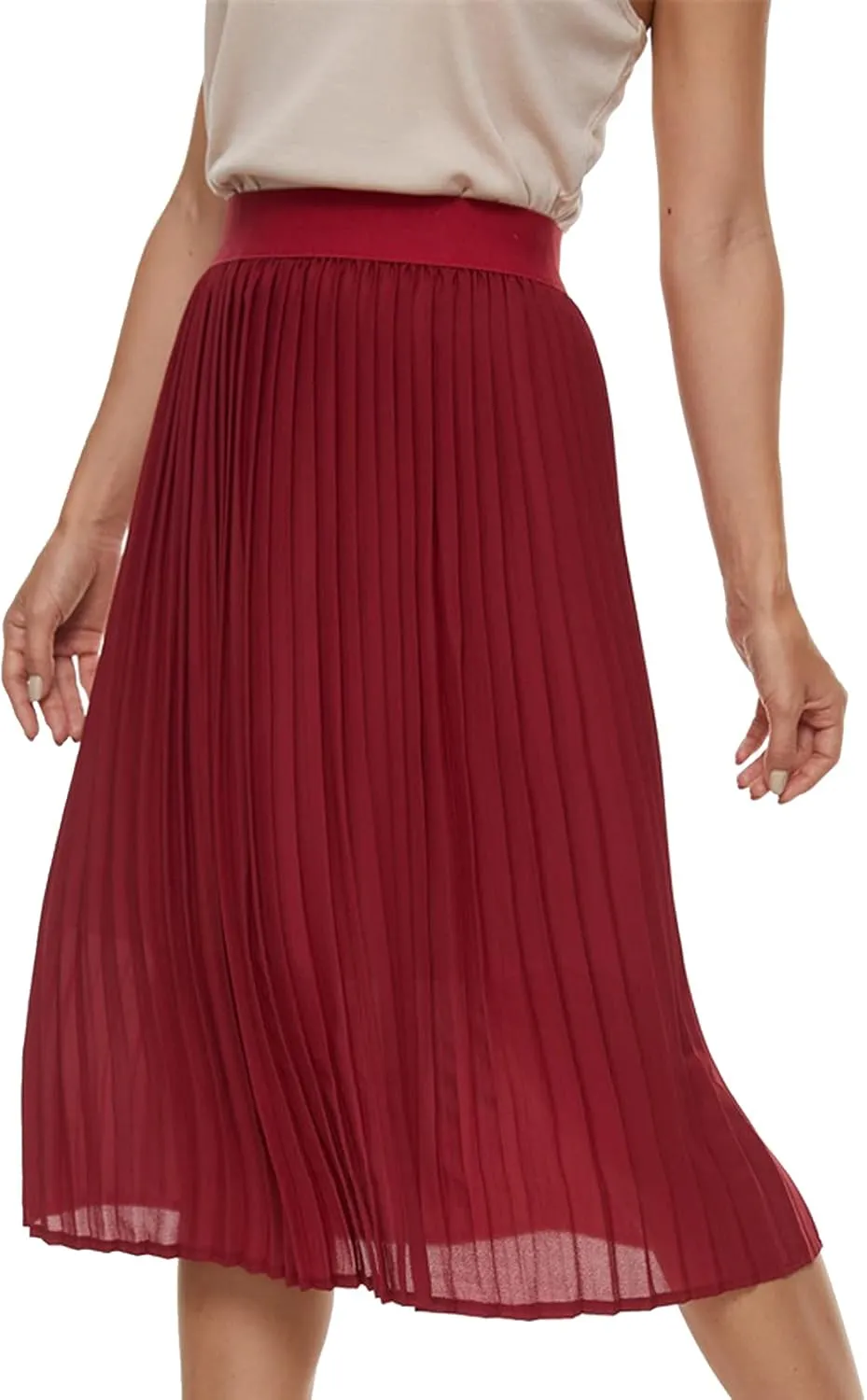 Womens Pleated Midi Skirt,High Waist Swing Boho Pleated Skirt Casual Chiffon Elastic A-line Long Skirts
