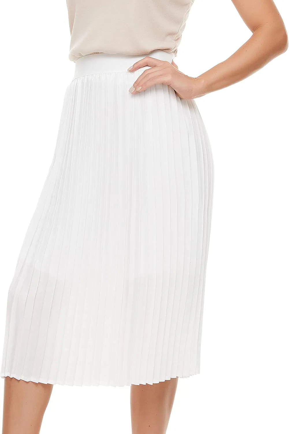 Womens Pleated Midi Skirt,High Waist Swing Boho Pleated Skirt Casual Chiffon Elastic A-line Long Skirts