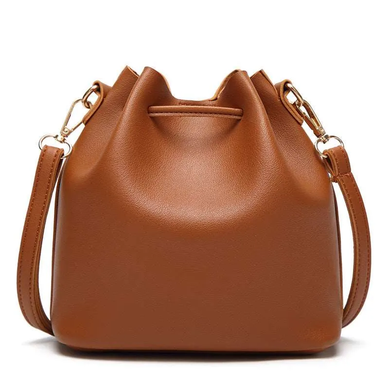 Women’s PU Leather Solid Color Bucket Bag with Tassels
