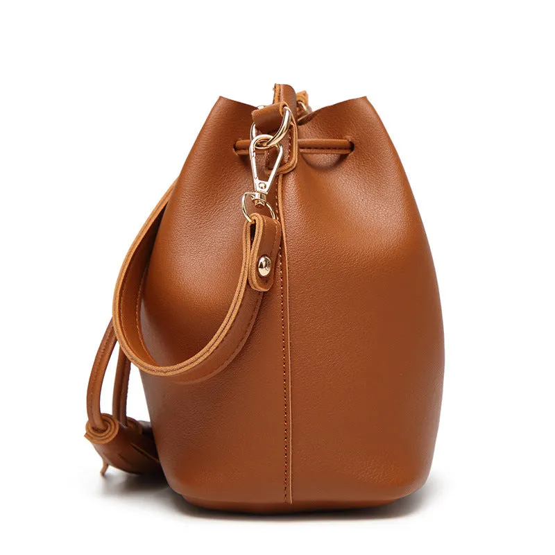 Women’s PU Leather Solid Color Bucket Bag with Tassels
