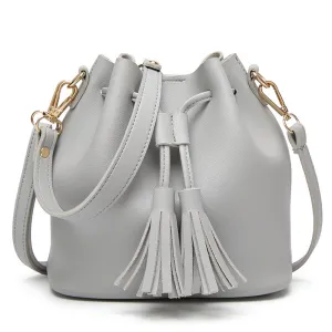 Women’s PU Leather Solid Color Bucket Bag with Tassels