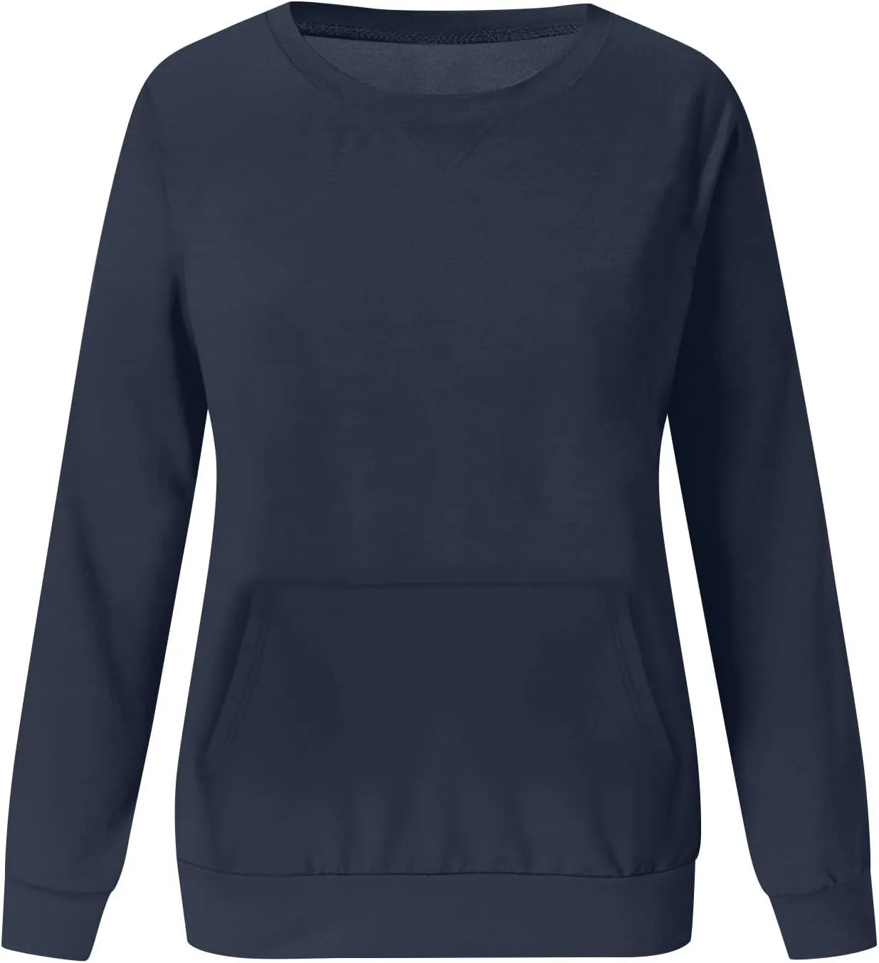 Women's Round Neck Sweatshirt Solid Plain Long Sleeve Pullover Shirts Slim Fit Tunic Comfy Casual Outfits