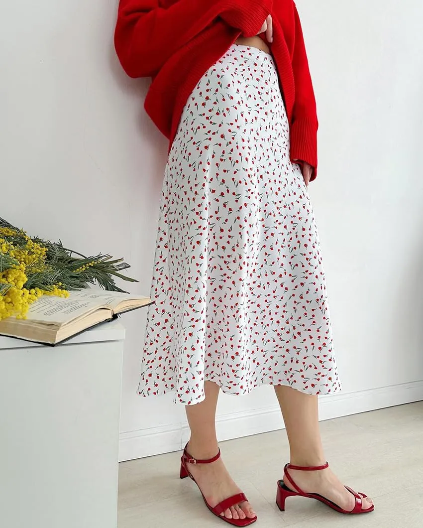 Women's Satin Long Skirt Dressy Coquette Floral A Line Midi Skirt Summer High Waisted Silk Cute Flowy Aesthetic Dress