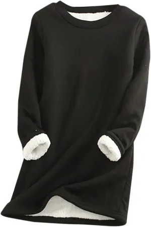 Women's Sherpa Lined Pullover Fleece Crewneck Sweatshirts Cute Winter Warm Fuzzy Sweaters Casual Loungewear